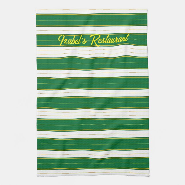 Lyxurt Linen Modern Grönt Guld Struktur Kökshandduk (Vertikal)