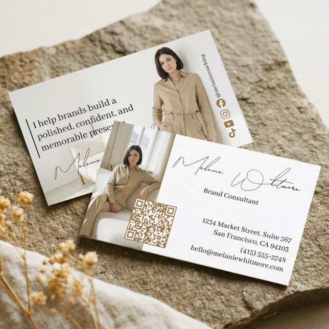 Lyxvarumkonsult Elegant QR-kod Foto Visitkort (Luxury Brand Consultant Elegant QR Code Photo Business Card)