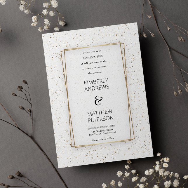 Lyxvit glam guld glitter konetti Bröllop Inbjudningar (Luxury white glam gold glitter confetti Wedding )