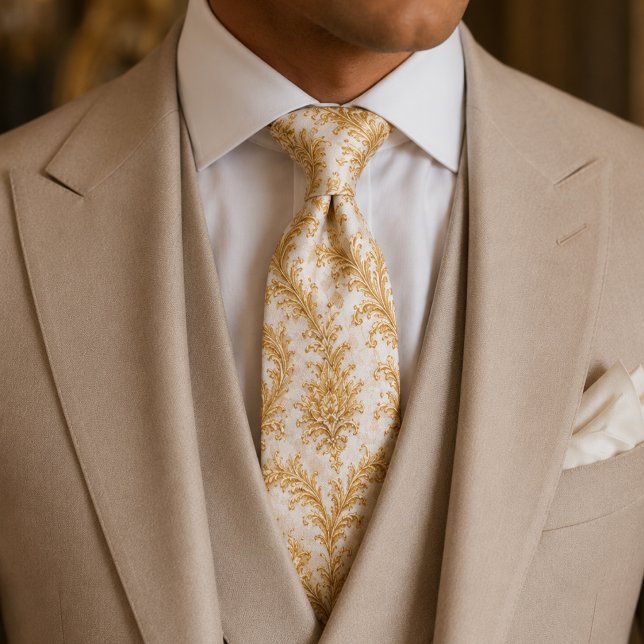 Lyxvit & Guld Barock Bröllop Slips (Skapare uppladdad)