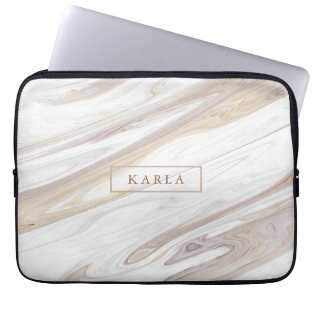 Lyxvit och beige marble struktur laptop fodral (Framsidan)