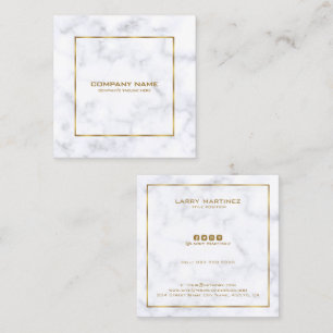 Lyxvit och grått marble guld ram fyrkantigt visitkort