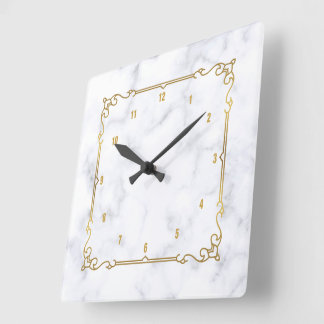 Lyxvit och grått marble vintage ram fyrkantig klocka