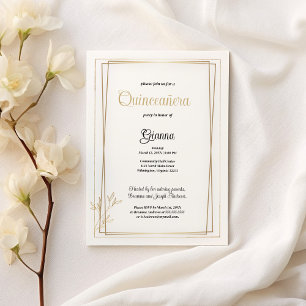 Lyxvit och guld-minimalistisk Quinceañera Inbjudningar