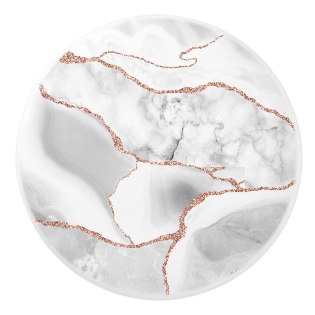 Lyxvit Roséguld Agat Geod Glitter Knopp (Framsidan)
