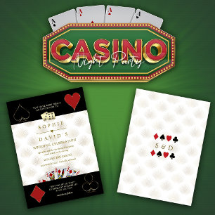 Lyxvit Svart Casino Vegas Poker Bröllop Inbjudningar