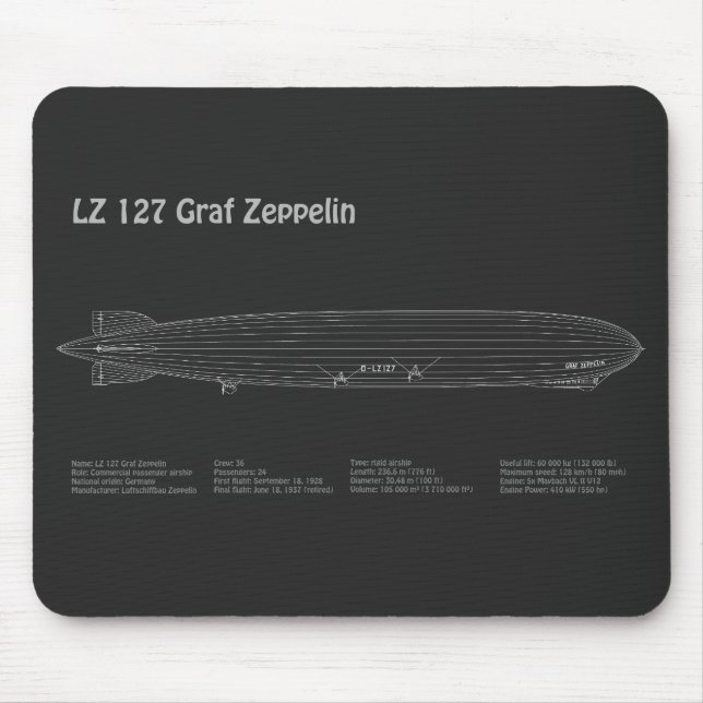 LZ 127 Graf Zeppelin - Planer för flygplansavtryck Musmatta (Framsidan)