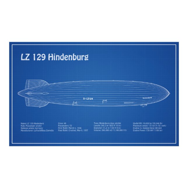 LZ 129 Hindenburg - Planer för flygplansavtryck AD Fototryck (Framsidan)