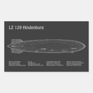 LZ 129 Hindenburg - Planer för flygplansavtryck PD Rektangulärt Klistermärke