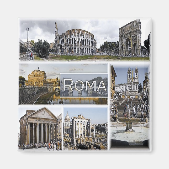 LZO012 ROME - Colosseum - Pantheon - Fridge Magnet (Framsidan)