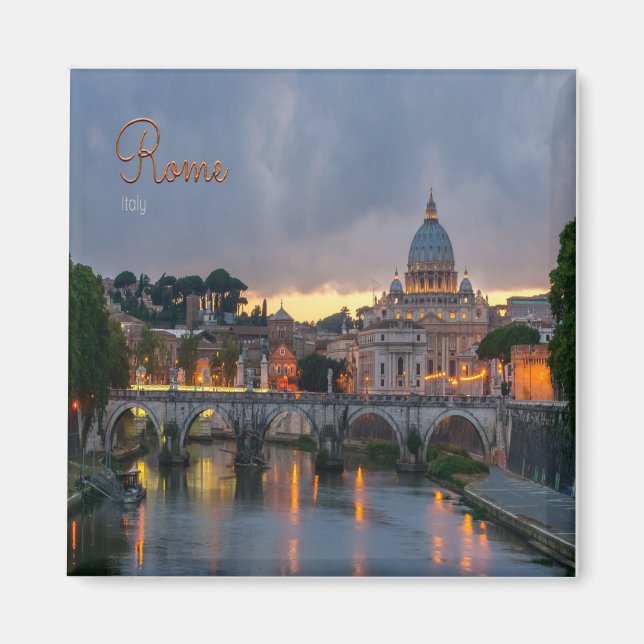 LZO039 ROME - Sant' Angelo bridge, Dusk, Fridge Magnet (Framsidan)