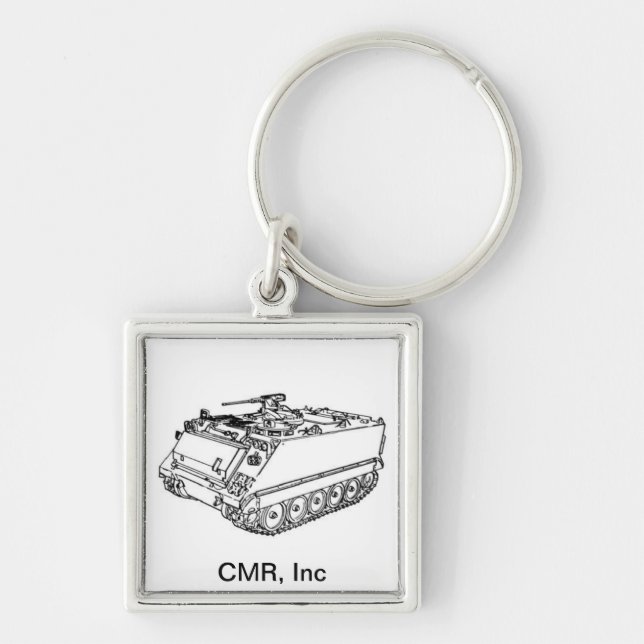 M113 Keychain Fyrkantig Silverfärgad Nyckelring (Framsidan)