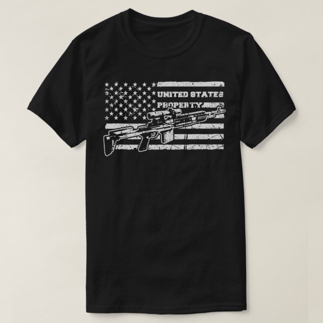 M14 EBR Enhanced Battle Rifle Distress US Flagga T Shirt (Design framsida)