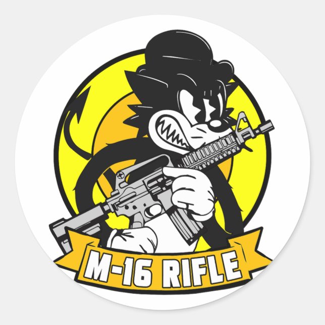 M16 RIFLE RETRO RUNT KLISTERMÄRKE (Framsida)