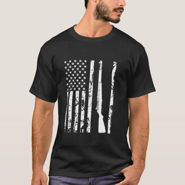 M1 Garand Rifle USA American Flagga T Sh Shirt (Framsida)