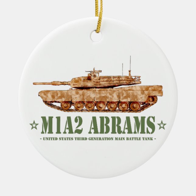 M1A2 Abrams US MBT-stridsvagn Desert Storm-veteran Julgransprydnad Keramik (Framsidan)