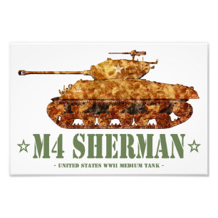 M4 Sherman Världskrig Two American Medium Tank WWI Fototryck