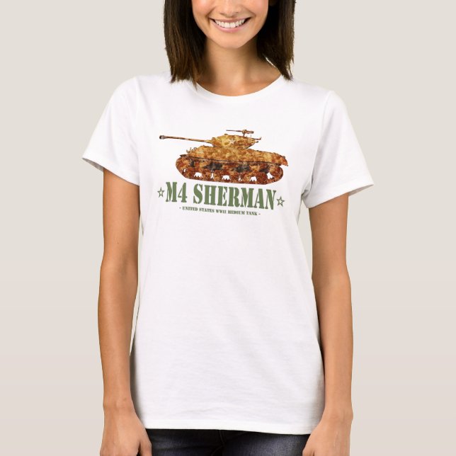M4 Sherman Världskrig Two American Medium Tank WWI T Shirt (Framsida)