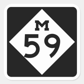 M-59 Highland/Hall Rd Mich Hwy Sign Square Sticker Fyrkantigt Klistermärke