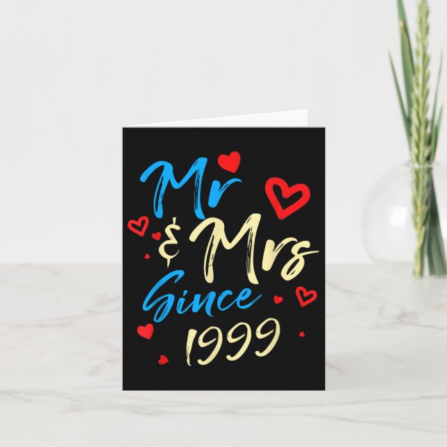 M&amp; Mrs. sedan 1999 Par 23:e Bröllop Anniv Kort (Framsida)