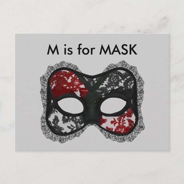 "M" är för Mask Alphabet Flashcard Vykort (Framsida)