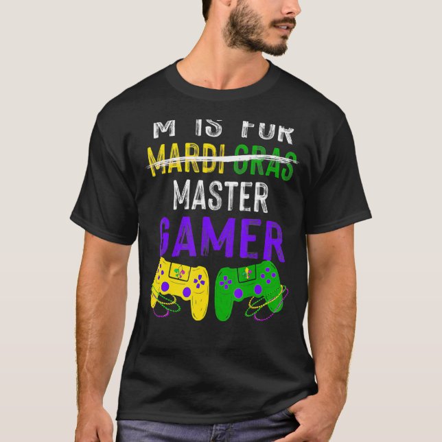 M är för Master Gamer Mardi Gras Controller Video T Shirt (Framsida)