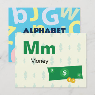 M är för Money - Alphabet Flash Card Vykort