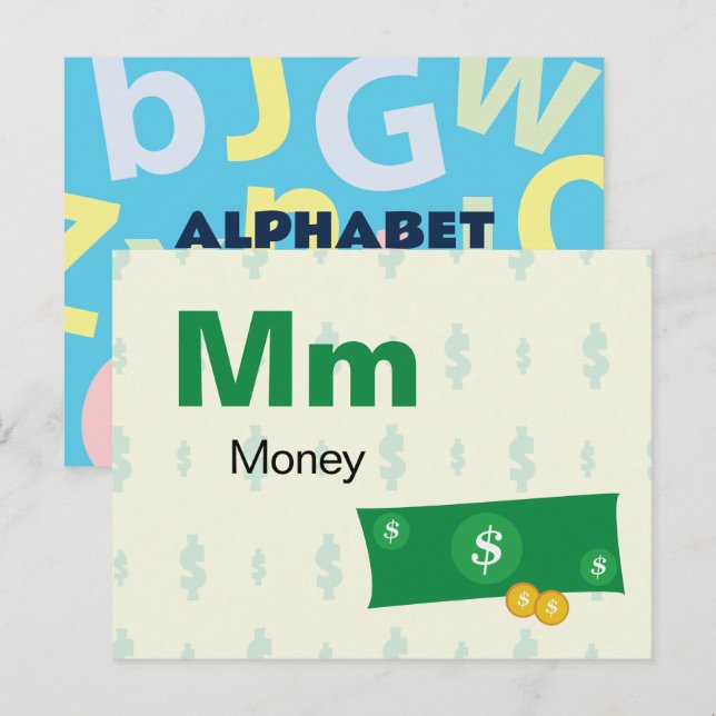 M är för Money - Alphabet Flash Card Vykort (Fram/baksida)