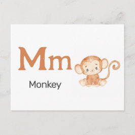 M är för Monkey - Alphabet Flash-kort Vykort