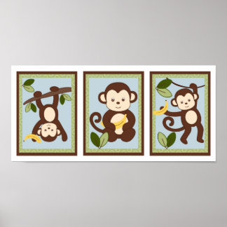 M är för Monkey Jungle Nursery Väggkonsttryck Poster