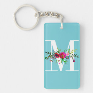 M Bokstav Initial Monogram Blommig Anpassad Färg