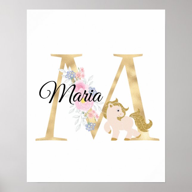 M bokstav personlig namnmonogram med ponny poster (Framsidan)