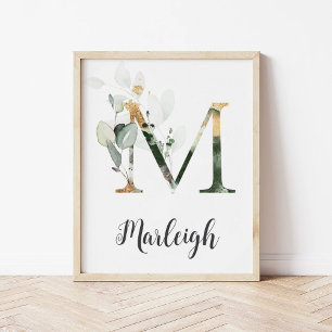 M Bokstavsmonogram Växthus Barnkammarnamn Väggtryc Poster
