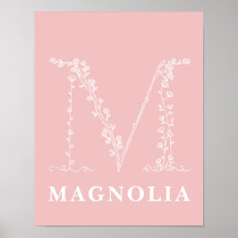 M Botanisk Blommigt Monogram Anpassningsbar Nurser Poster