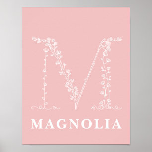 M Botanisk Blommigt Monogram Anpassningsbar Nurser Poster