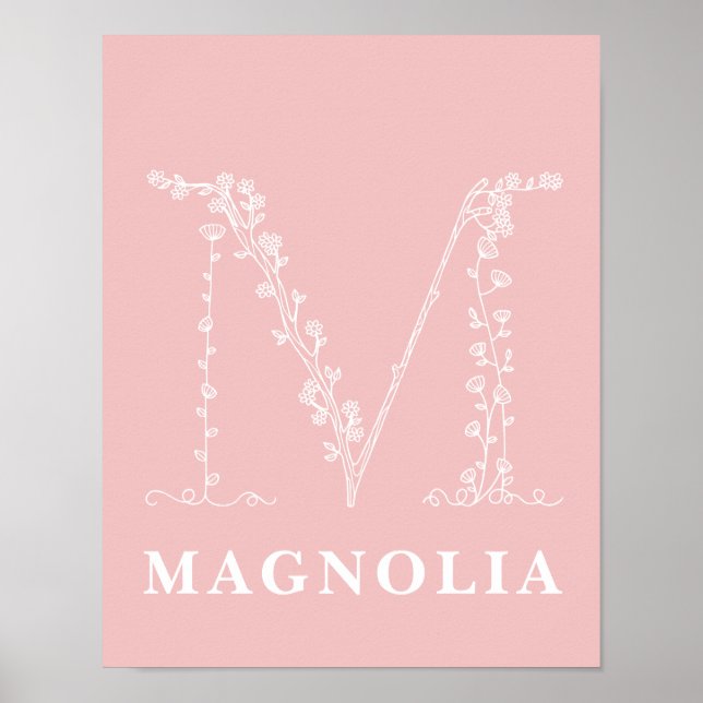 M Botanisk Blommigt Monogram Anpassningsbar Nurser Poster (Framsidan)
