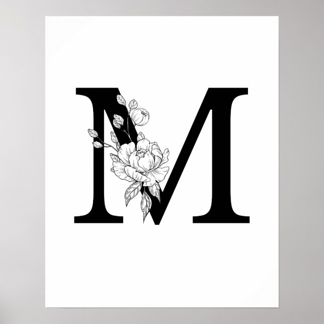 M botaniskt monogram. Brev, inledning med peonier Poster (Framsidan)