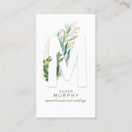 M Brev Monogram Guld Greenery Löv Elegant Visitkort