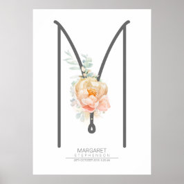 M Brev Monogram  Peach Blommigt Home Decor Poster