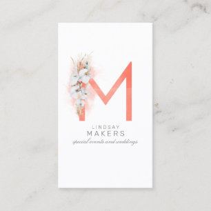 M Brev Monogram White Orchids och Pampas Grass Visitkort