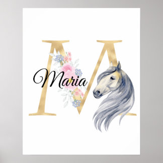 M brev personlig namn monogram med häst poster