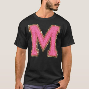 M - Bubblegum Glitter Varsity Brev Patches Stick T Shirt