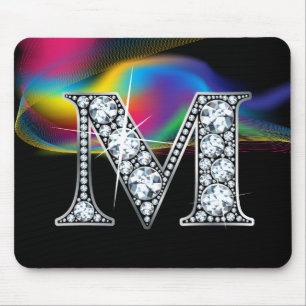"M" Diamond Bling med Rainbow Swirl Mousepad Musmatta