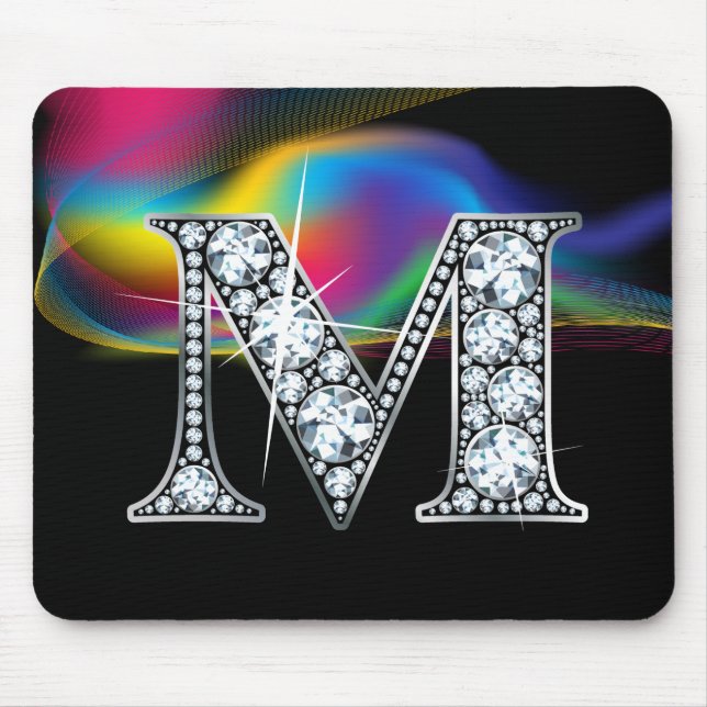 "M" Diamond Bling med Rainbow Swirl Mousepad Musmatta (Framsidan)