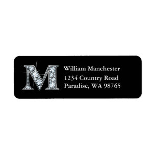 "M" Diamond Bling Monogram Returadressetikett Returadress Etikett