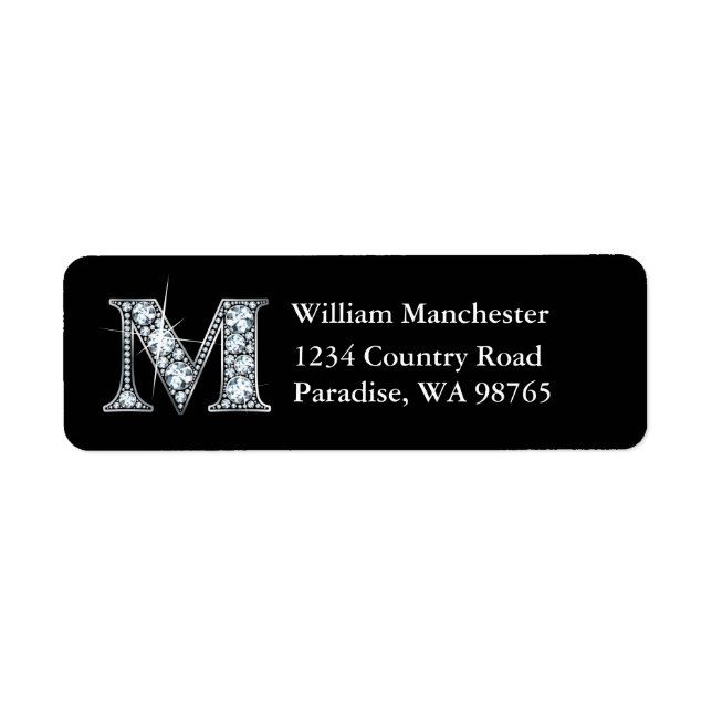 "M" Diamond Bling Monogram Returadressetikett Returadress Etikett (Framsidan)