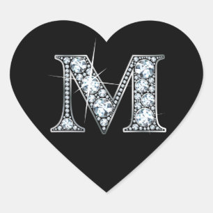 "M" Diamond Bling på Black Heart Sticker Hjärtformat Klistermärke