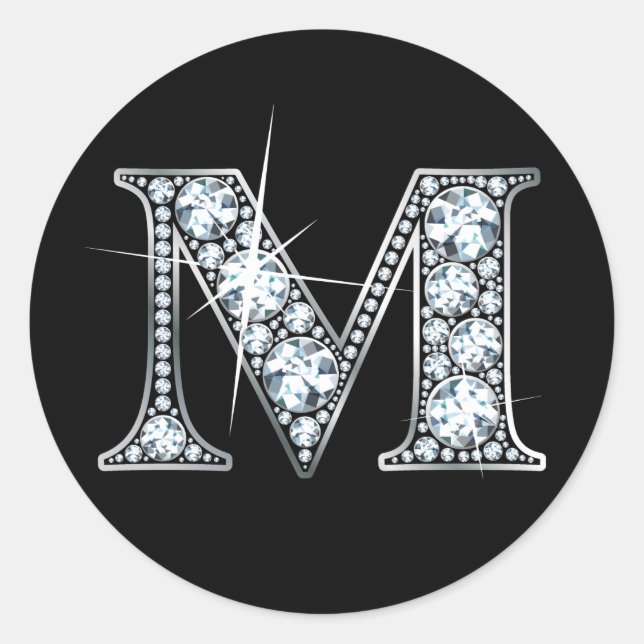 "M" Diamond Bling Sticker Runt Klistermärke (Framsida)