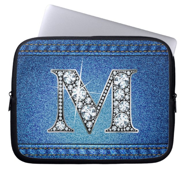 M "Diamond" Denim Stitching Electronics Bag Laptop Sleeve (Framsidan)