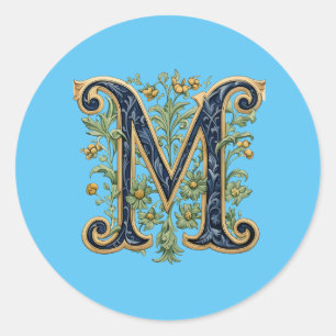 M engramblomma av blått guld runt klistermärke